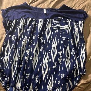 Xhilaration Navy and White Patterned Blouse